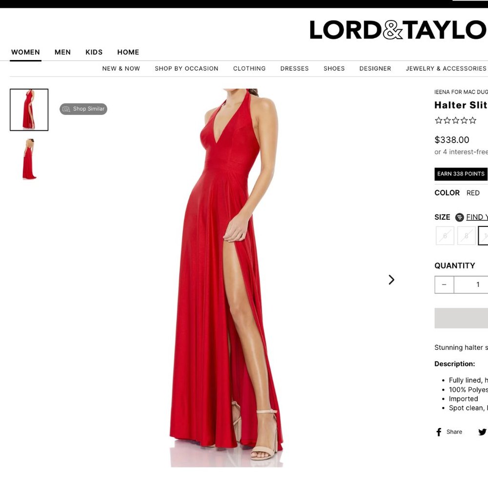 Lord & Taylor Halter Slit Gown | Red